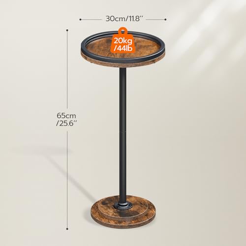 HOOBRO Round Tall Side Table, Round Small Drink Table, Retro Pedestal End Table for Living Room, Bedroom, Industrial Martini Table for Small Spaces, Balcony, Rustic Brown and Black EBF168BZ01