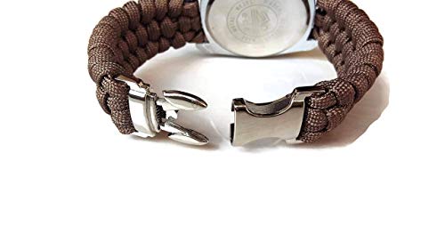 Mens brown parachute sport steel wrist watch water resistant rectangular paracord 550 strap bracelet - Thumbnail 5
