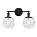 Phansthy Industrial Wall Sconce Hardwired Black Double Wall Light with 5.9 Inches Globe Lampshade, Modern Wall Lamp Wall Decor Light Fixtures for Bathroom Mirror Living Room Hallway Bedroom (Black)