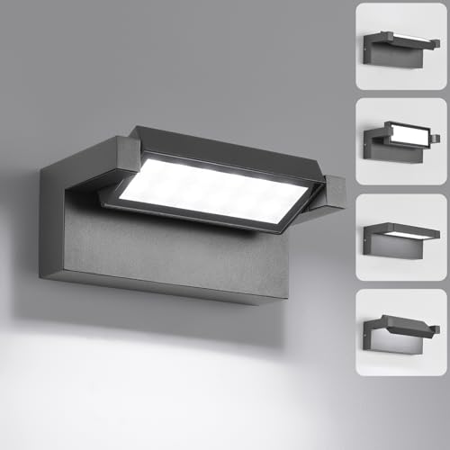 KUKAK 22W LED Indoor and Outdoor Wall Light, IP65 Waterproof 6500K Cool White, Outdoor Wall Light with 350° Swivel Panel for Garden, Terrace, Balcony, Dark Grey