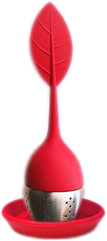 (Lunar Red) FUGAMI Silicone Loose Leaf Tea Infuser Strainer with Resting Plate