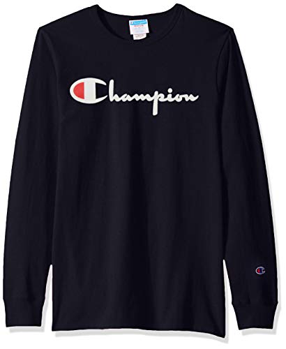 Champion LIFE Men's Heritage Long Sleeve Tee, Navy 90's Script, Medium