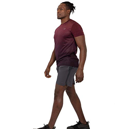 Alive Men's Tee Shirt Active Quick Dry Workout Short Sleeve Shirts Crew Neck (Medium, Sonoma Red Heather/Deep Mullberry Dip) - Thumbnail 6
