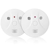 2 Pack Combination Photoelectric Smoke and Carbon Monoxide Alarm Detector for Home Bedroom Travel Portable Battery Operated
