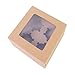 Prudance 15pcs 6x6x3in Brown Bakery Boxes with Window include 4 Cupcake Box Insert,Kraft Cupcake Boxes for Cookie,Cakes, Pastries and Chocolate Covered Strawberries.