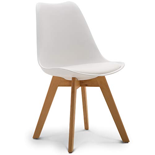 Dining Chair Set of 4, Modern Style Side Chairs Mid Century Modern Kitchen Chairs, Lounge Leather Chair for Kitchen, Dining, Bedroom, Living Room (White)