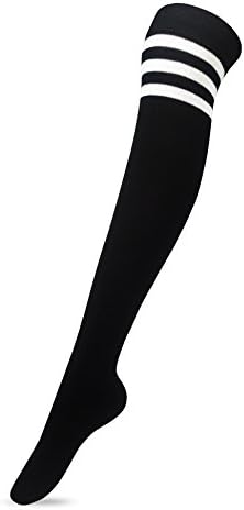 Women Stripe Tube Dresses Over the Knee Thigh High Stockings Cosplay Socks(Black)