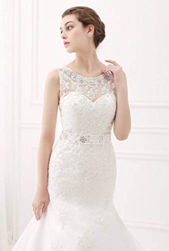 ScelleBridal Latest Sleeveless Lace Appliques Mermaid Bridal Dress Wedding Gown Ivory 6