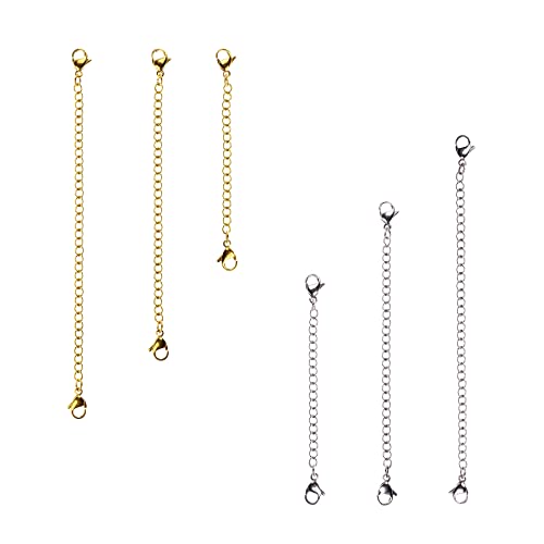 D-buy 6 Pcs Necklace Extenders, Stainless Steel Chain Extender for Necklace, Bracelet Extender, Extender Chain Set, 3 Different Length, 1 inch 2 inch 3 inch (3 Gold, 3 Silver)