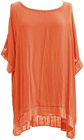 TEXTURE Ladies Womens Italian Lagenlook Plain Batwing Sequin Trim Viscose Top Blouse One Size