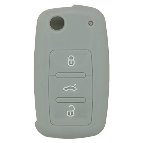 BROVACS Silicone Cover Protector Case Holder Skin Jacket Compatible with VOLKSWAGEN PASSAT SKODA SEAT 3 Button Flip Remote Key Fob CV2801 Grey