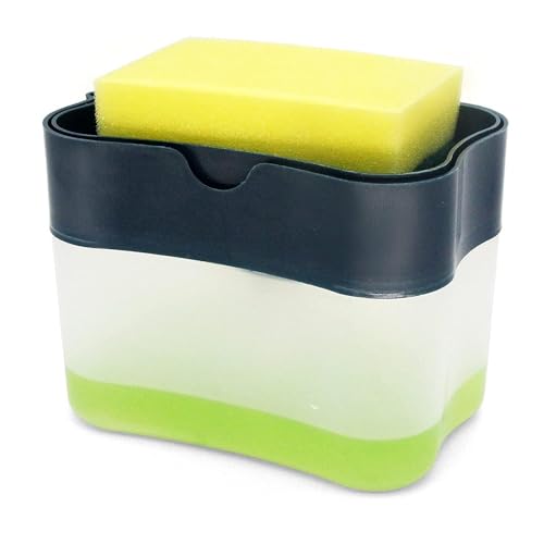 SKY-TOUCH 2 In 1 Sponge Rack Shelf Soap Detergent Dispenser Pump, Large Capacity With Sponge, 1 Hand Operation