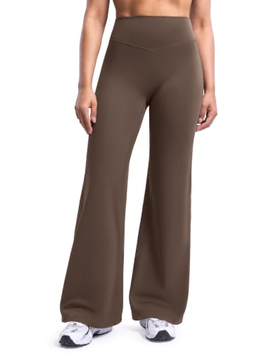 ENERBLOOM Women's Wide Leg Yoga Pants 33" Brown Small at Amazon