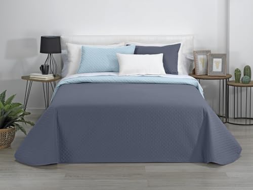 Estoralis AVA | Colcha boutà Reversible | Primavera-Verano-otoño-Invierno 100% Microfibra Extra Suave. | Celeste/Piedra | Cama 180 cm. (270 x 270 cm. AnchoxAlto) | Colcha Multiusos.