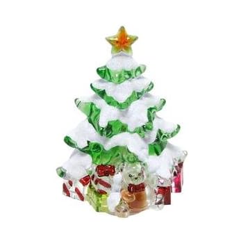 Roman Snow Covered Christmas Tree 5 Inch Acrylic Swivel Plug-in Bubble Night Light