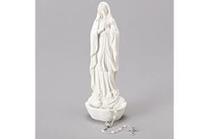 ROMAN Our Lady Of Lourdes Bright Ivory 3 x 8 Resin Stone Tabletop Rosary Holder
