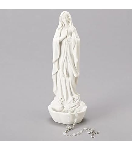 Catholic Gifts Women Statue Our Lady Of Lourdes Bright Ivory 3 X 8 Resin Stone Tabletop Rosary Holder Mother Mary Virgin Mary