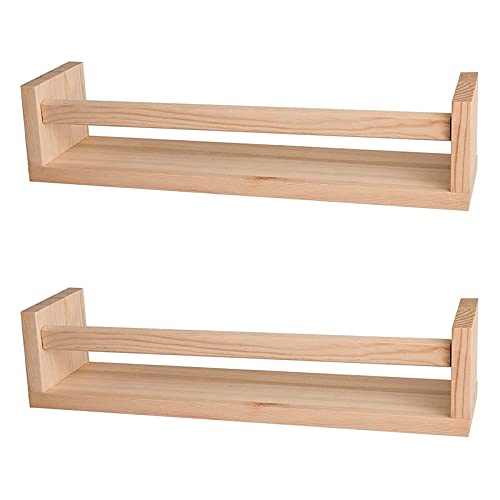 Hausdec 2Pcs Bookshelf,Natural Wood Floating Wall Bookshelf,Nursery Shelves for Wall,Bathroom Decor, Kitchen Spice Rack