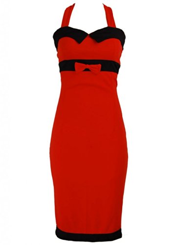 Red Bow Black Trim Pinup 1950s Rockabilly Pencil Women's Dress - Medium