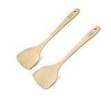 Wood Wok Spatula Cooking Utensils JJMG Kitchen Handcrafted Curved Stir Fry Wooden Mixing Spoon Serving Turner Tool (Pack Of 2)