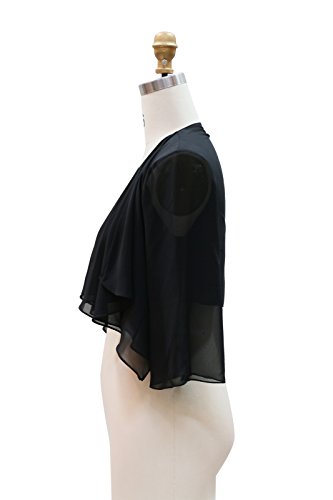 Chic Queen Women's Sheer Chiffon Bolero Shrug Jacket Cardigan Long Sleeve(M/Black)