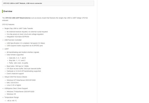 Waveshare CP2102 USB UART Board (micro) CP2102 USB to UART Module USB Micro Connector Features the Single-chip USB to UART Bridge CP2102 onboard Supports Mac, Linux, Android, WinCE, Windows 7/8/8.1