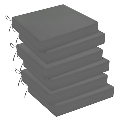 downluxe Outdoor Chair Cushions Set of 6 for Patio Furniture, Water-Resistant Square Corner Patio Chair Cushions with Ties, High Density Foam Outdoor Seat Cushion, 18.5" X 16" X 3", Slate Grey Image