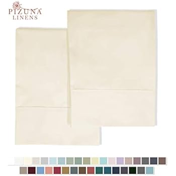 Pizuna 400 Thread Count Cotton Standard Pillowcases Ivory 100% Long Staple Pure Cotton Sateen Pillowcase with Stylish 4 inch Hem, Set of 2 Pillow Covers (Cream Standard 100% Cotton Pillow Cases)