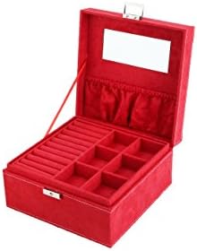 women velvet two layers necklace rings makeup etc organizer Cube jewelry display/jewelry boxes for girls (red)