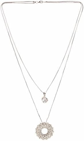 Silver Plated Double Layer Crystal Long Chain Pendant Necklace for Women