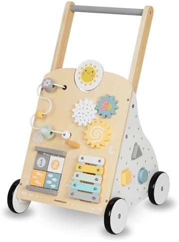 Lauflernwagen aus Holz mit Multifunktionalem 8in1 Spielcenter – Motorikspielzeug für Kleinkinder, Stabile Konstruktion, Xylophon und Zahnräder
