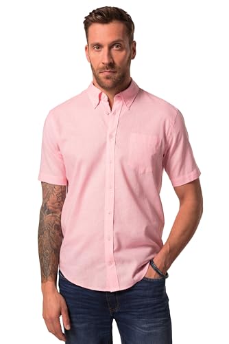 JP 1880 Camicia da Uomo, Mezza Manica, Misto Lino, Colletto con Bottoni, vestibilità Moderna, Colore: Rosa., 7XL