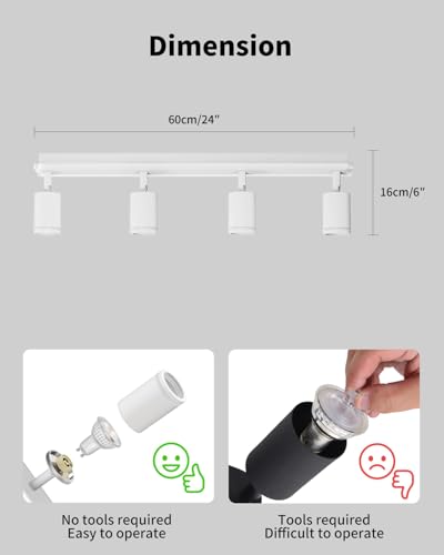 LVWIT Ceiling Lamp with 4 Rotating Spotlights, Adjustable White LED Interior Lamp, Modern GU10 Ceiling Light, Round Ceiling Lamps for Bedroom, Hallway, Kitchen, Dining Room (No Bulb)