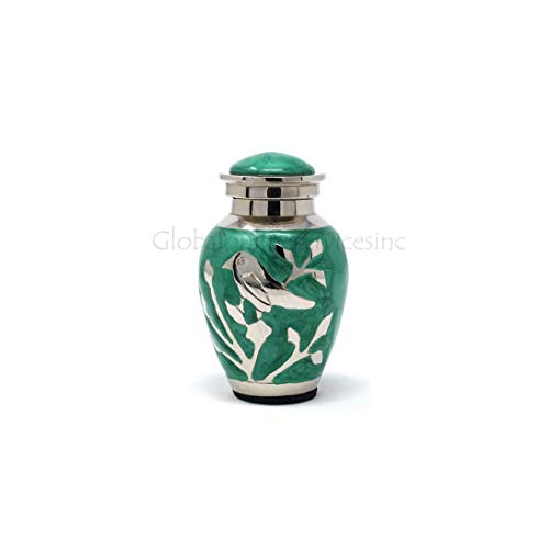 Blessing Silver Birds (Green and Silver) Small Keepsake Urn USA