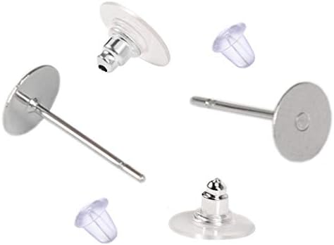 100 Pieces Stainless Steel Earrings Posts Flat Pad,100 Pieces Bullet Clutch Earring Backs with Pad,100 Pieces Clear Bullet Earring Backs,Total 300 Pieces (10mm)