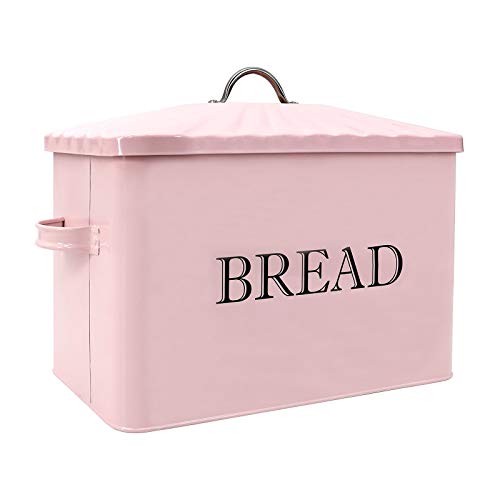 Jolitac Metal Bread Box Kitchen Countertop Pink Bread Storage Bin