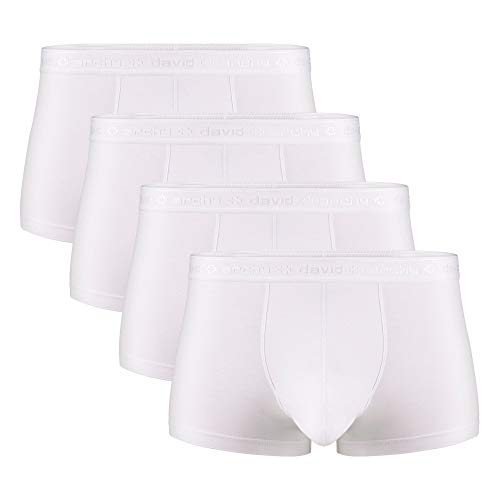 DAVID ARCHY Men's Modal Trunks Underwear, Breathable Soft Anti-Chafe Comfort, Dual Pouch Support with Fly, 4 Pack(L, White)