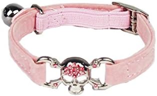 Pink Skull Bling Cat Collar with Safety Belt and Bell 8-11 Inches