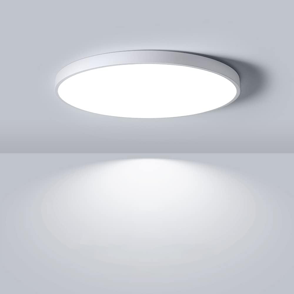8.9in/23cm 18W LED Flush Mount Ceiling Light, 5000K Daylight White Bathroom Light, 1800LM, White Round Ceiling Lights, 180W Equivalent Ceiling Lamp for Closets, Kitchens, Hallway, Bedrooms, etc.