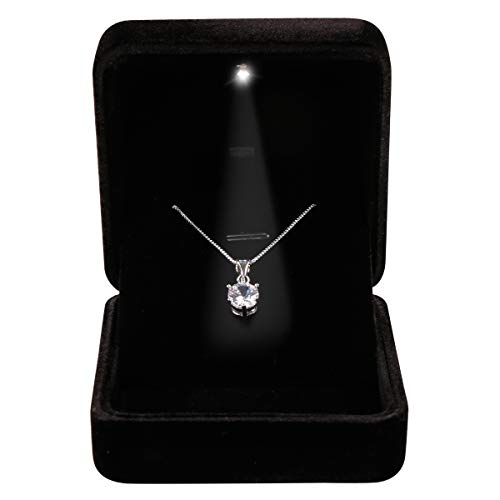 Omeet Velvet Metal Glossy with LED Pendant Box Necklace Box Couple Bracelet Box Jewelry Gift Box Case for Valentine's Day Anniversary Wedding Engagment Christmas - Black