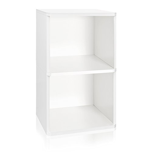 Way Basics 2-Shelf Vinyl Record Storage Cube and LP Record Album Storage Shelf, White