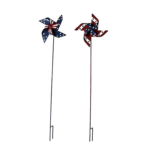 YK Decor 2pcs Patriotic Stars and Stripes American Flag Pin Wheels Wind Spinners 4th of July Yard Garden Decor