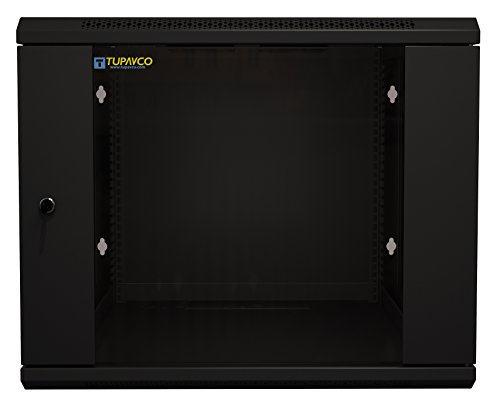 Server Rack Cabinet - 9U 19" - Tupavco TP1519 - Floor/Wall Mount Network IT Computer Electronics Media Equipment Storage Rackmount Enclosure with Glass Door and Sides Lock, Vent Fans; 17.7 inch deep