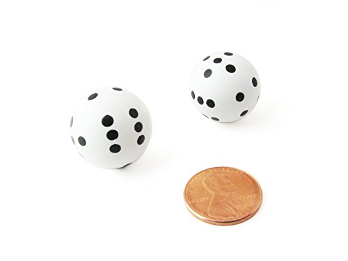 Koplow Games Set of 2 22mm Round Dice, Weighted to Display Number - White with Black Pips