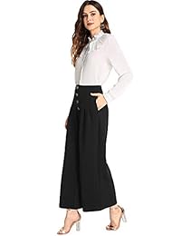 Pantalón largo para dama, cintura alta, con cremallera, parte trasera y botones
