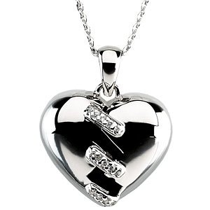 Broken Heart Rhodium Plate Sterling Silver Necklace, 18".