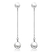 Cat Eye Jewels Solid S925 Sterling Silver 8-10mm Button Ball Dangle Drop Double Pearl Stud Earrings for Women Girls