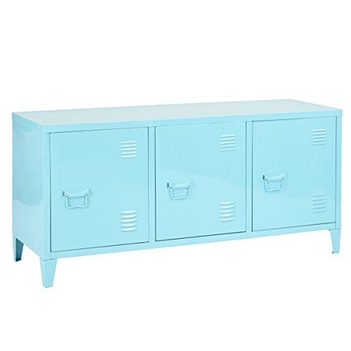 HouseinBox Office File Storage Metal Cabinet 3 Door Cupboard Locker Organizer Console Stand 3-in-1,Black (Blue)