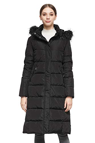 Orolay Women's Quilted Down Jacket Winter Long Coat Hooded Stand Collar Parka Black S