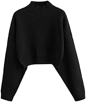 ZAFUL Women's Cropped Turtleneck Sweater Lantern Sleeve Ribbed